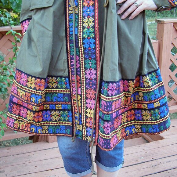 NEW! size L SACAI Green Embroidered Parka Coat - Picture 10 of 16